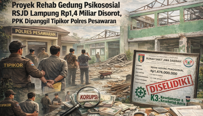 Proyek Rehab Gedung Psikososial RSJD Lampung Rp1,4 Miliar Disorot, PPK Dipanggil Tipikor Polres Pesawaran