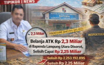 Belanja ATK Rp 2,3 Miliar di Bapenda Lampung Utara Disorot, Selisih Capai Rp 2,25 Miliar