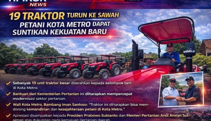 19 Traktor Turun ke Sawah, Petani Kota Metro Dapat Suntikan Kekuatan Baru