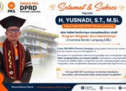Fraksi PKS DPRD Lampung Apresiasi Keberhasilan H. Yusnadi Raih Gelar Magister Administrasi